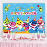babydusche Karikatur Thema Hai Unterseeisch Party Hintergrund